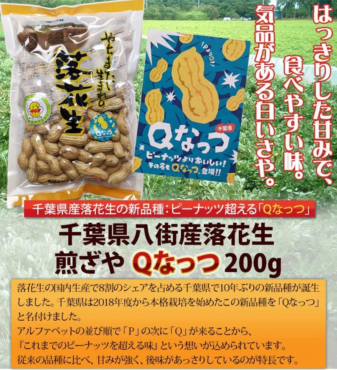 2023年度産 新豆 千葉県産落花生 煎ざや Ｑなっつ 200g - 千葉県八街産